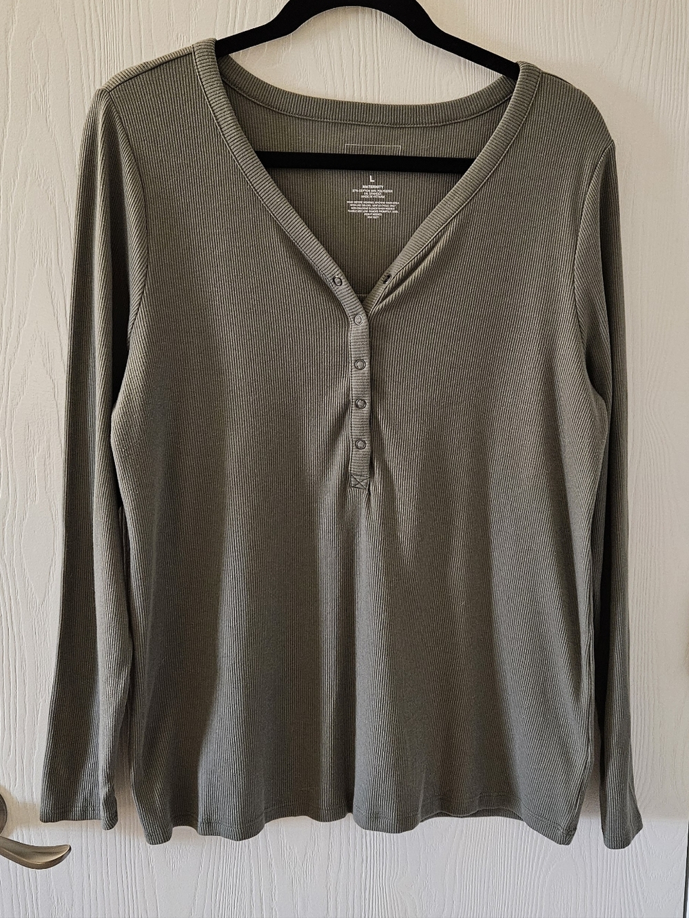 Sonoma  Maternity Olive Green Ribbed Henley Long Sleeve Top